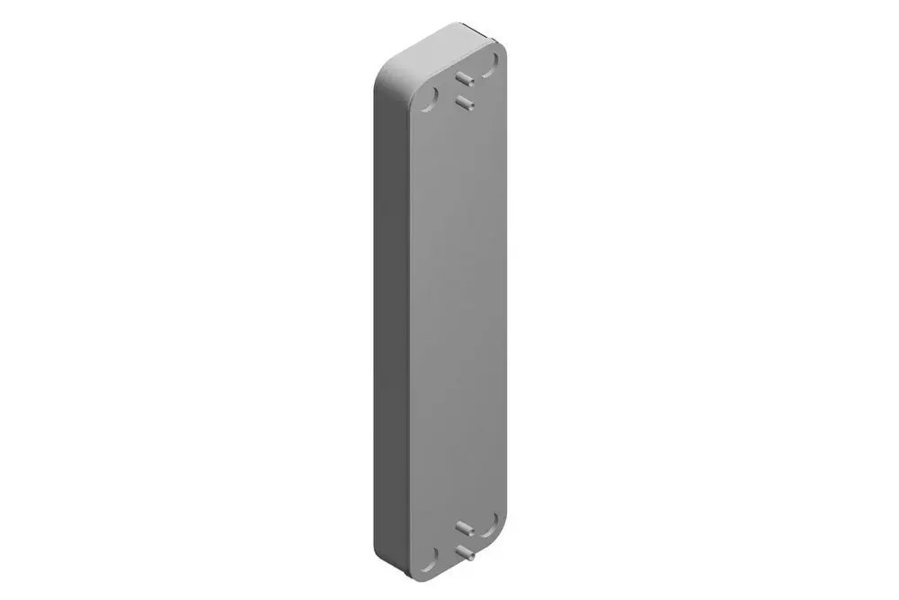 Plattenwärmetauscher von Bosch in rechteckiger Form, mit mehreren Befestigungslöchern an den Seiten, für die Verwendung in Heiz- oder Kühlsystemen.